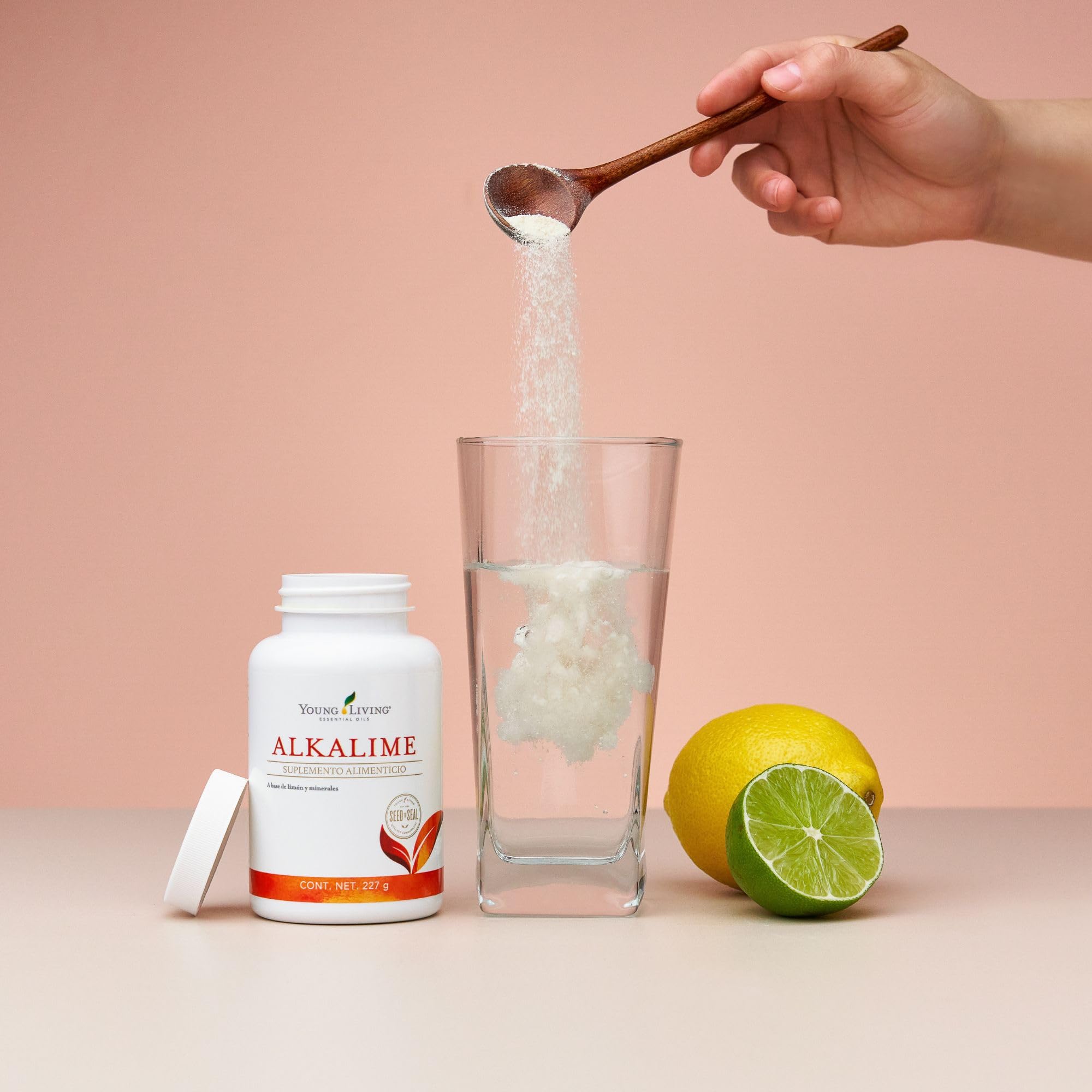AlkaLime glass with beverage, showcasing refreshing citrus finish.