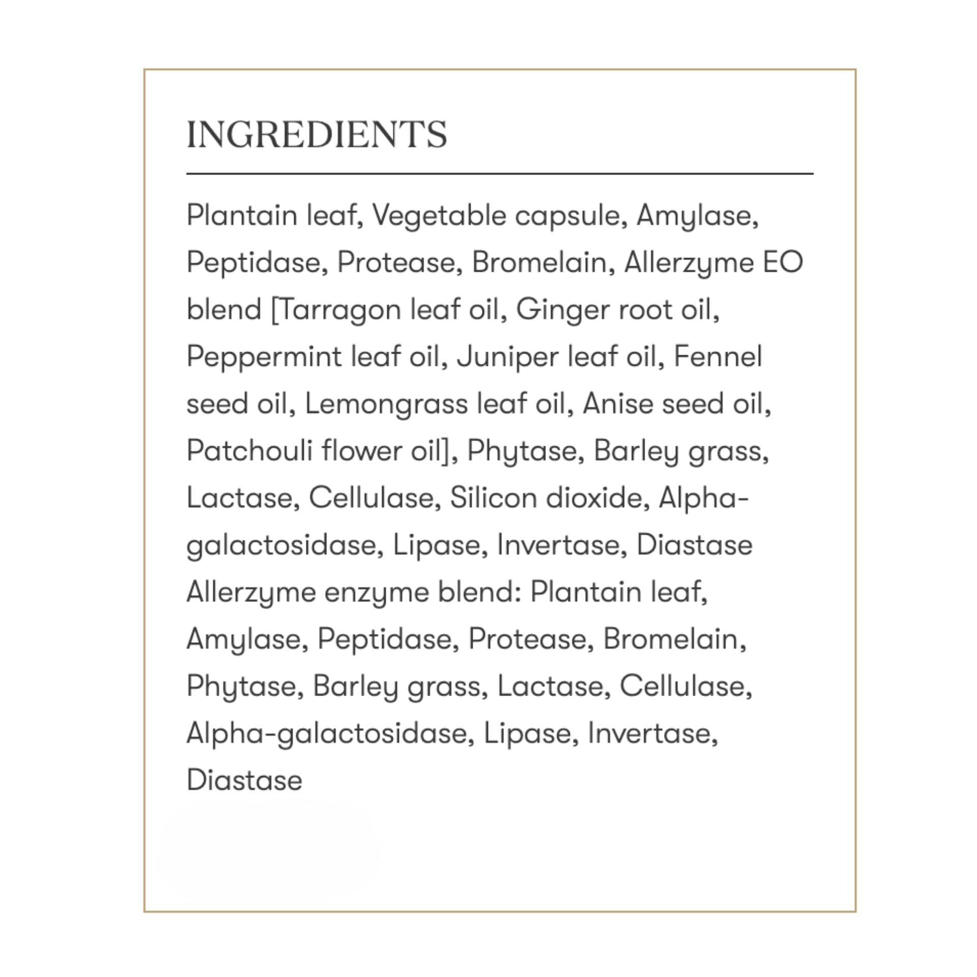 Young Living Allerzyme information card with dosage guidance for mindful digestion.
