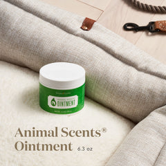 Application on a paw demonstrates gentle care using Animal Scents ointment.