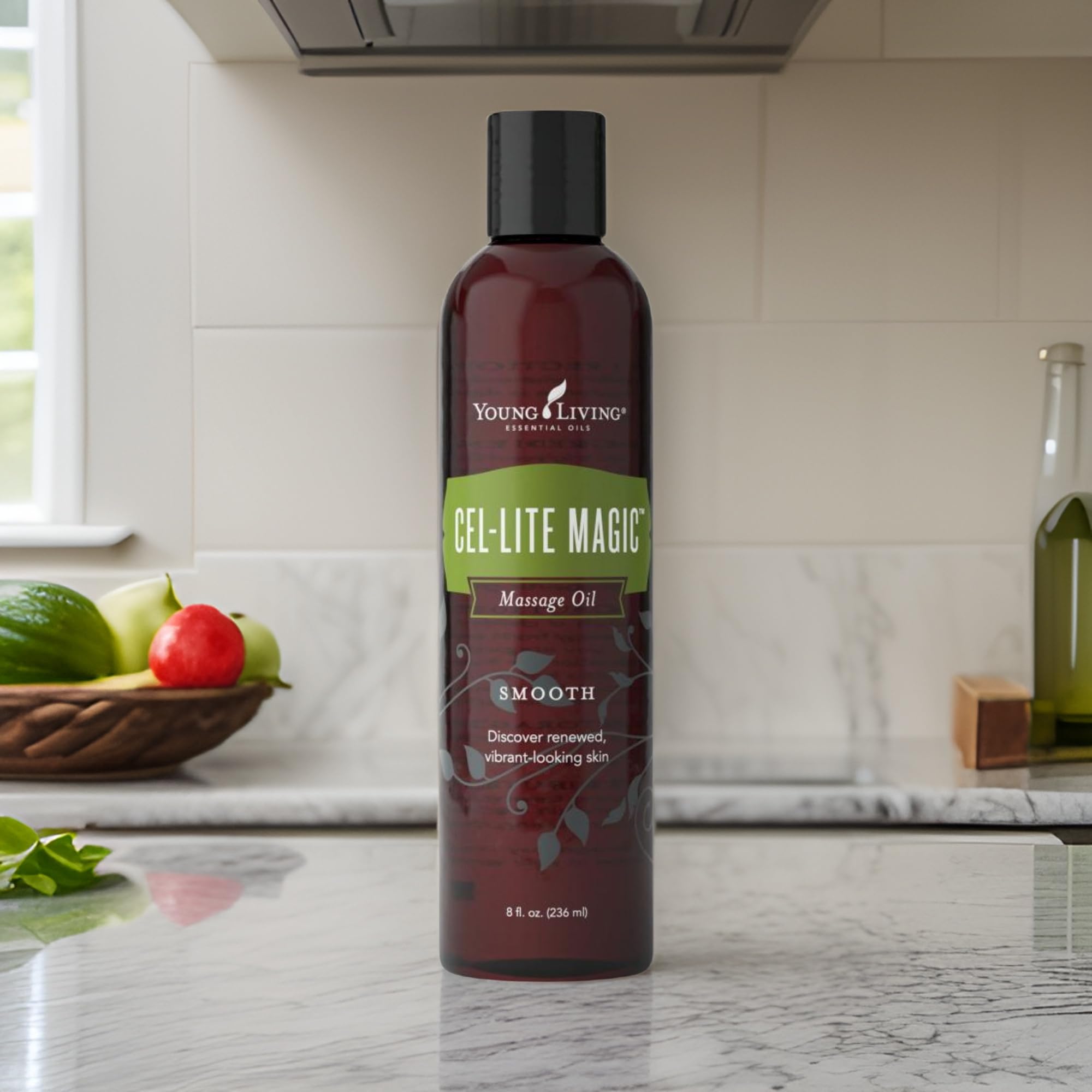 Cel-Lite Magic bottle pour shows silky, hydrating massage oil.