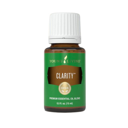 Young Living Clarity bottle close-up showing premium essential oil blend for everyday use