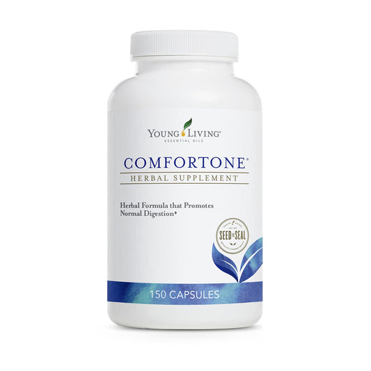 Young Living ComfortTone capsules packaging highlights natural ingredients for daily digestive support.