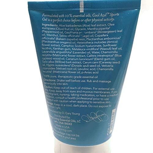 Young Living Cool Azul gel with aloe base hydrates skin while delivering a soothing chill.