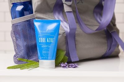 Young Living Cool Azul Sports Gel ingredients label highlights 10% essential oils for potent cooling care.