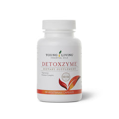 Young Living Detoxzyme bottle front view for digestive support in daily routines.