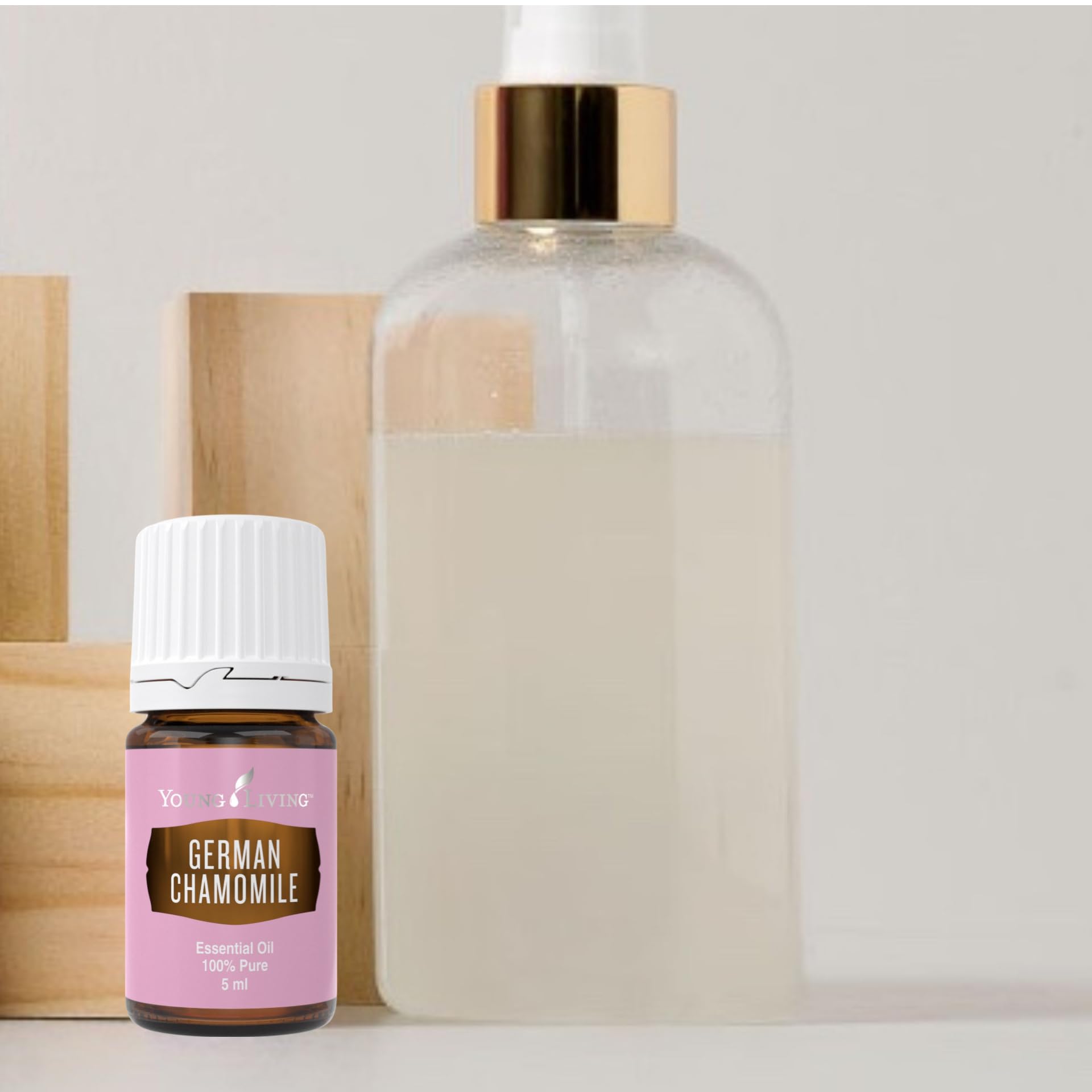 Young Living German Chamomile close-up label highlights premium quality.