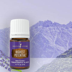 Closeup of Highest Potential label on a Young Living bottle.