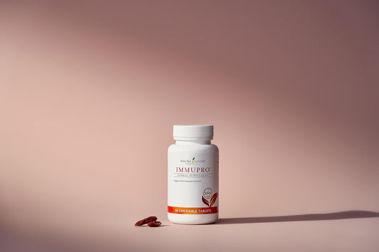 Young Living ImmuPro bottle label closeup highlighting packaging and branding.