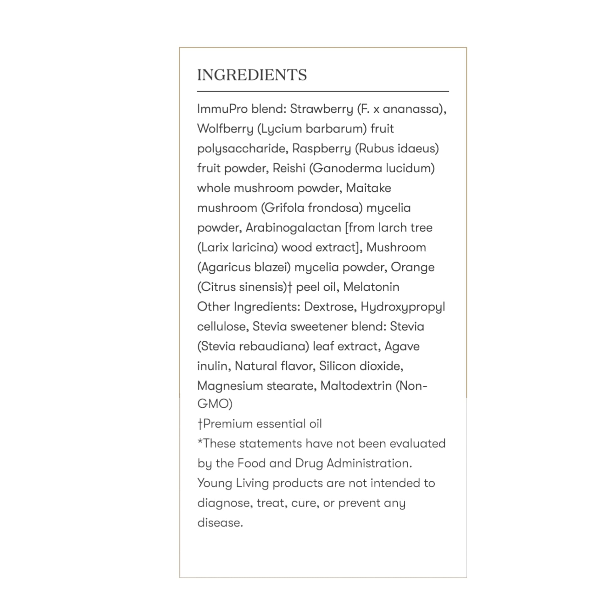ImmuPro ingredients panel highlight natural components and certified quality.