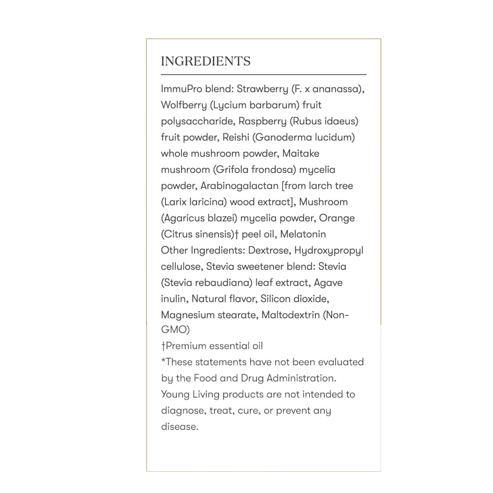 ImmuPro ingredients panel highlight natural components and certified quality.