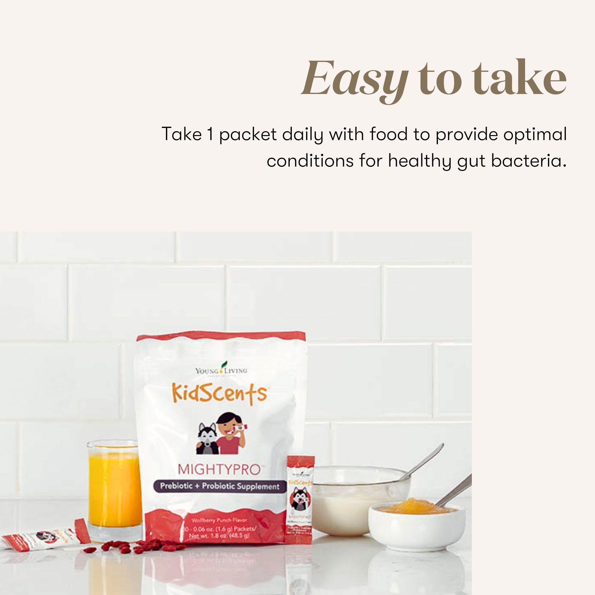 Young Living KidScents MightyPro dairy-free formula suitable for sensitive diets.