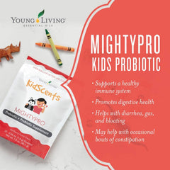 Young Living KidScents MightyPro packets dissolving in water for easy kid-friendly intake.