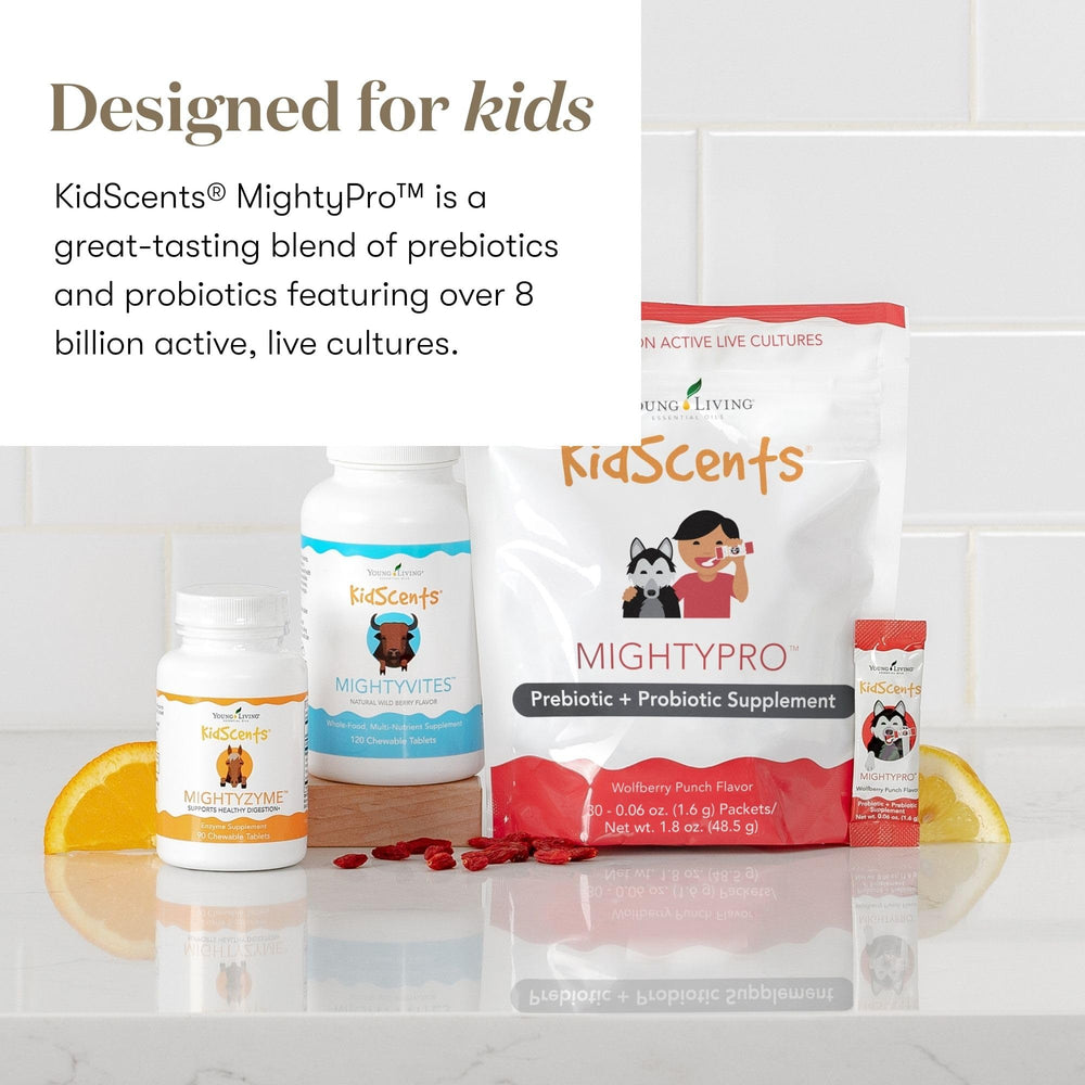 Young Living KidScents MightyPro travel-pack for on-the-go digestive and immune support.