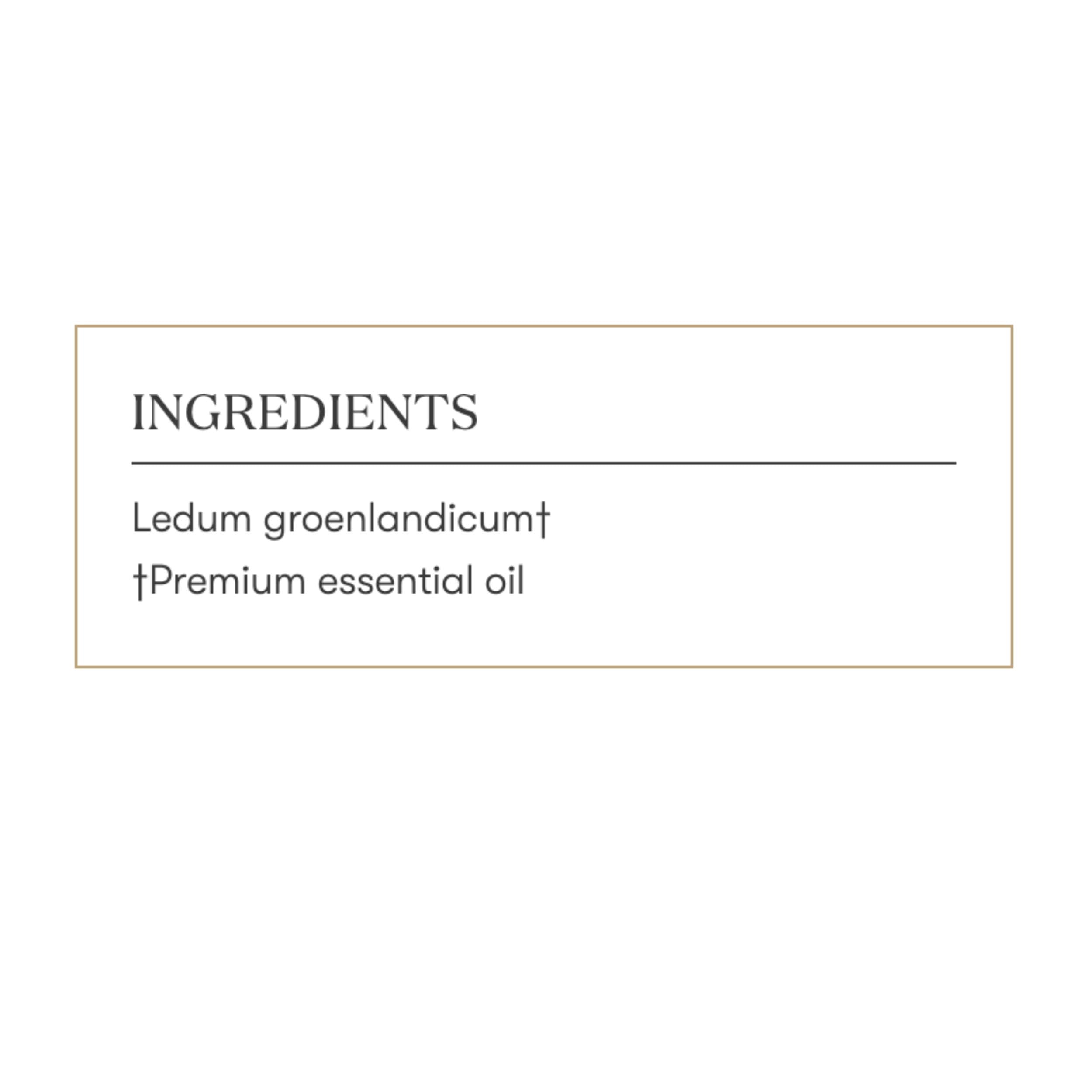 Young Living Ledum oil packaging highlighting premium quality and provenance.