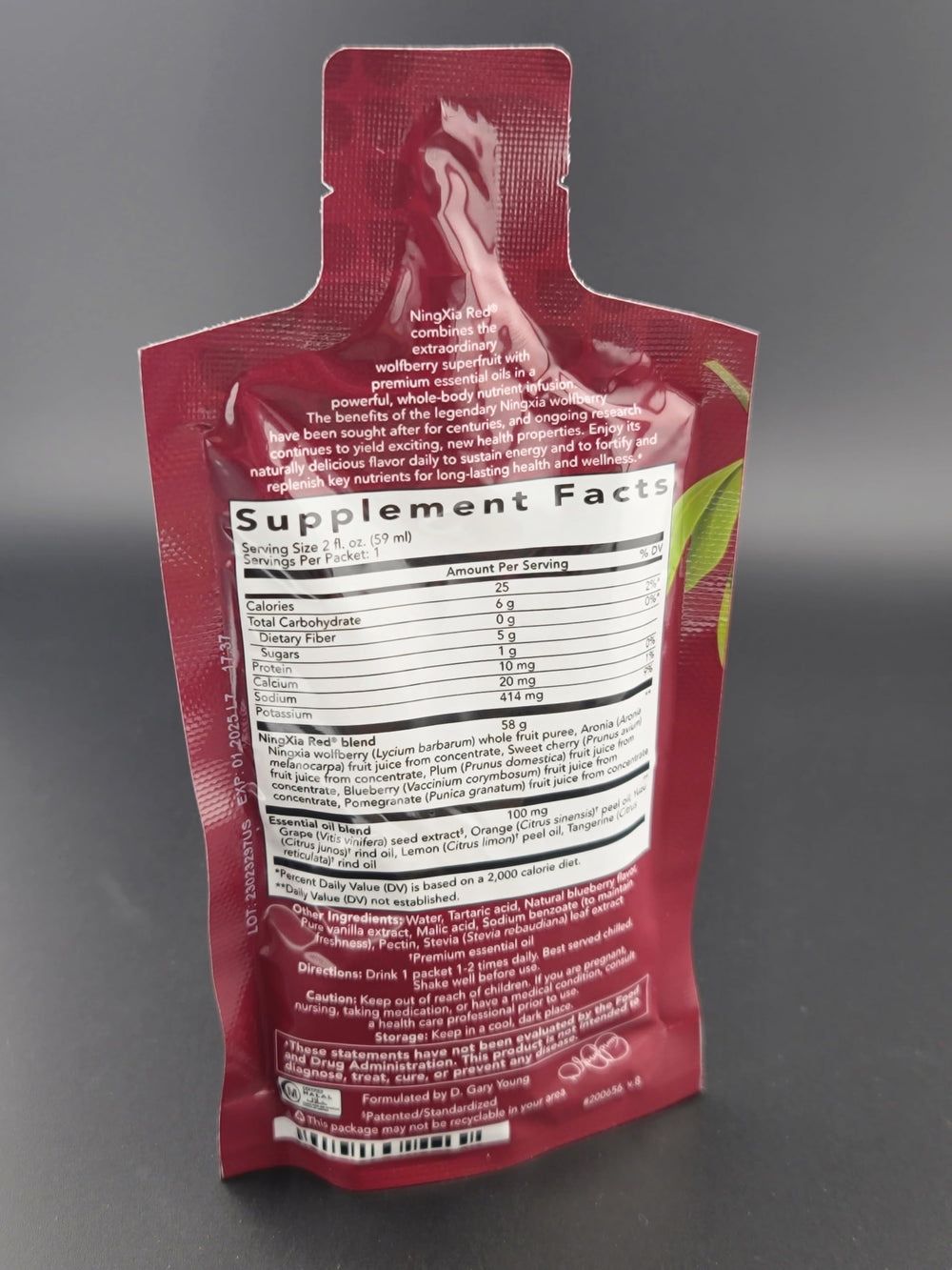 Box packaging of NingXia Red sachets with 60-count for on-the-go vitality