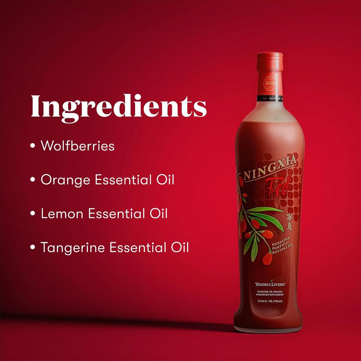 Young Living NingXia Red juice in a glass with straw for a daily ritual.