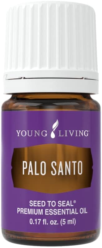 Young Living Palo Santo packaging and label emphasizing purity and 5 ml bottle for rituals.