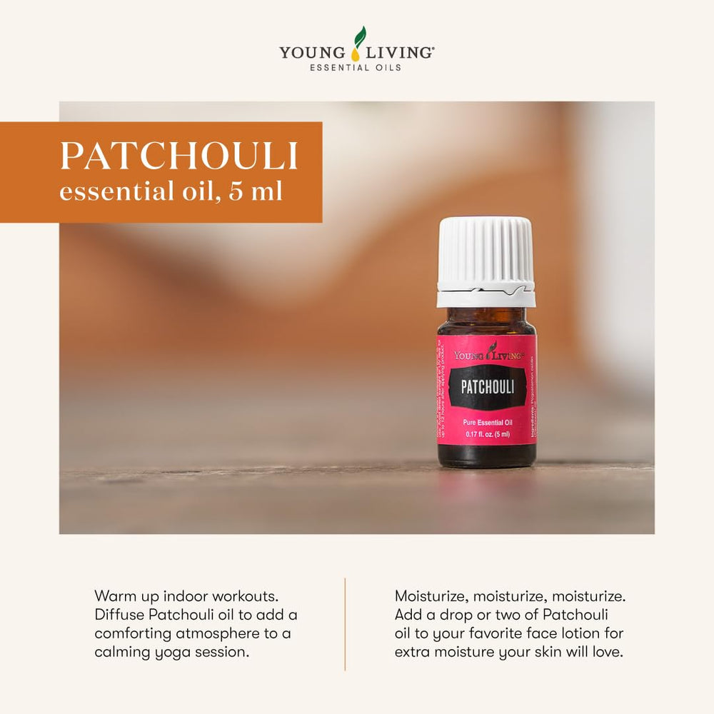 Diffuser scene with Young Living Patchouli aroma, creating a tranquil room ambiance.
