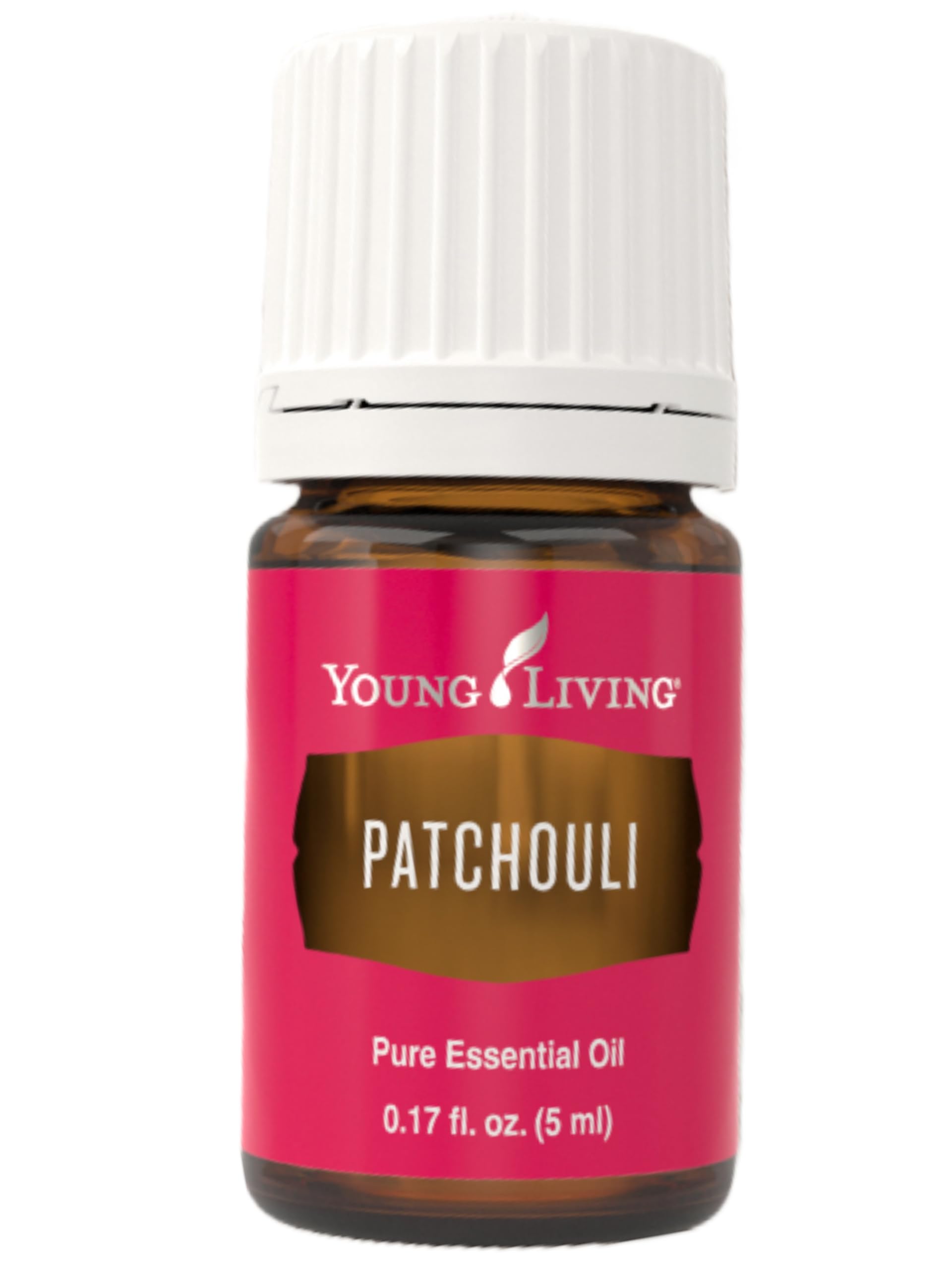 Young Living Patchouli essential oil bottle, earthy aroma for grounding calm and focus.