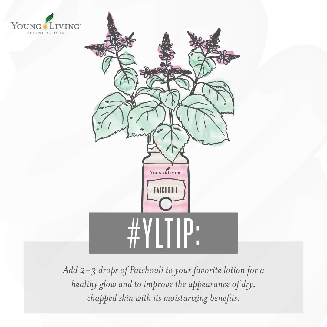 Young Living Patchouli oil, uplifting scent that supports a positive mood during routines.