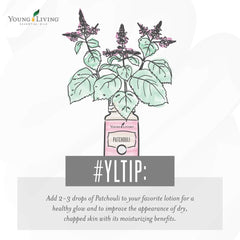 Young Living Patchouli oil, uplifting scent that supports a positive mood during routines.
