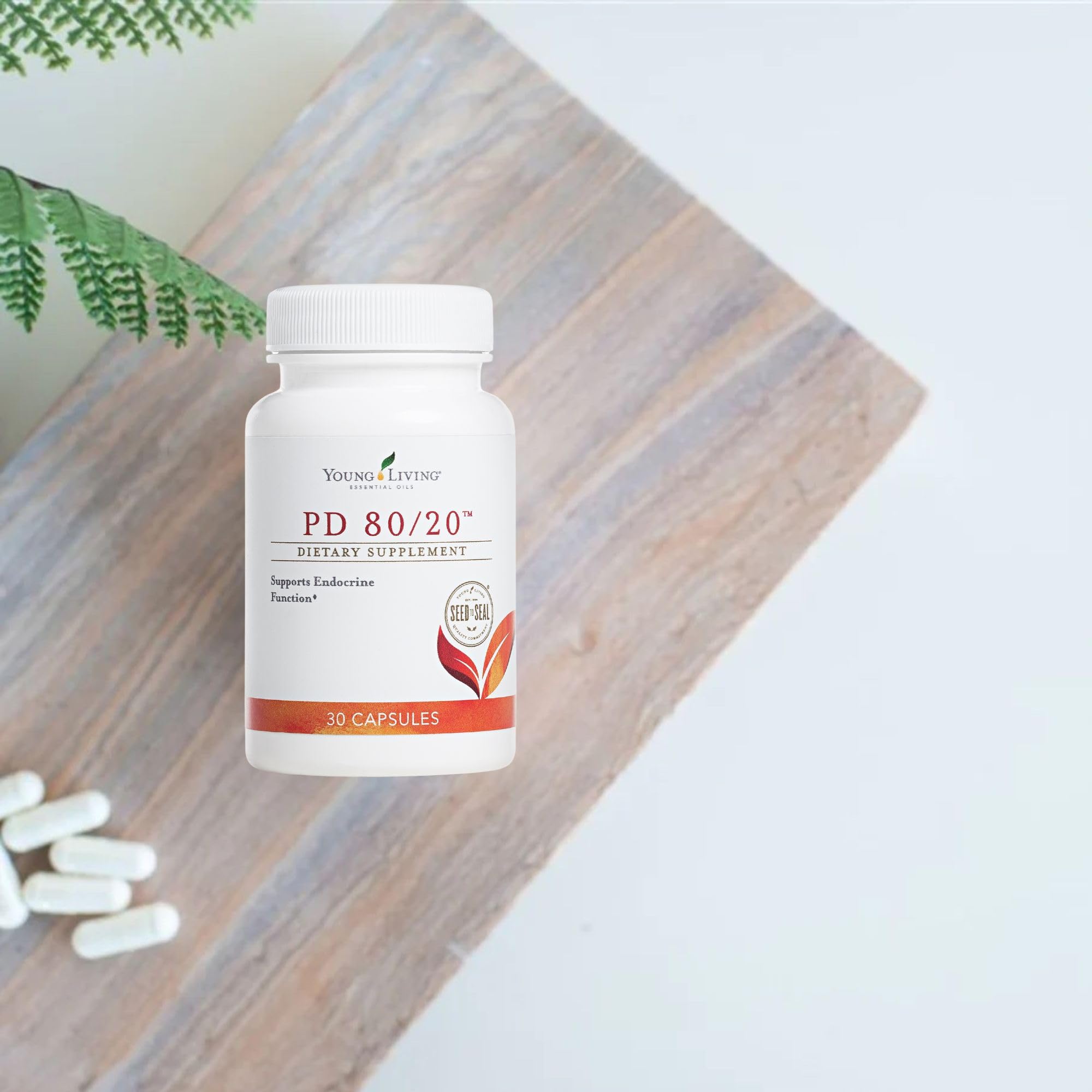 Young Living PD80-20 capsules closeup for easy daily supplementation.