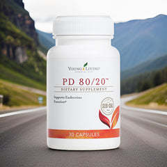 Young Living PD80-20 label closeup showcasing Seed to Seal quality.