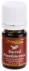 Young Living Sacred Frankincense essential oil bottle, calming aroma for mindful evenings.