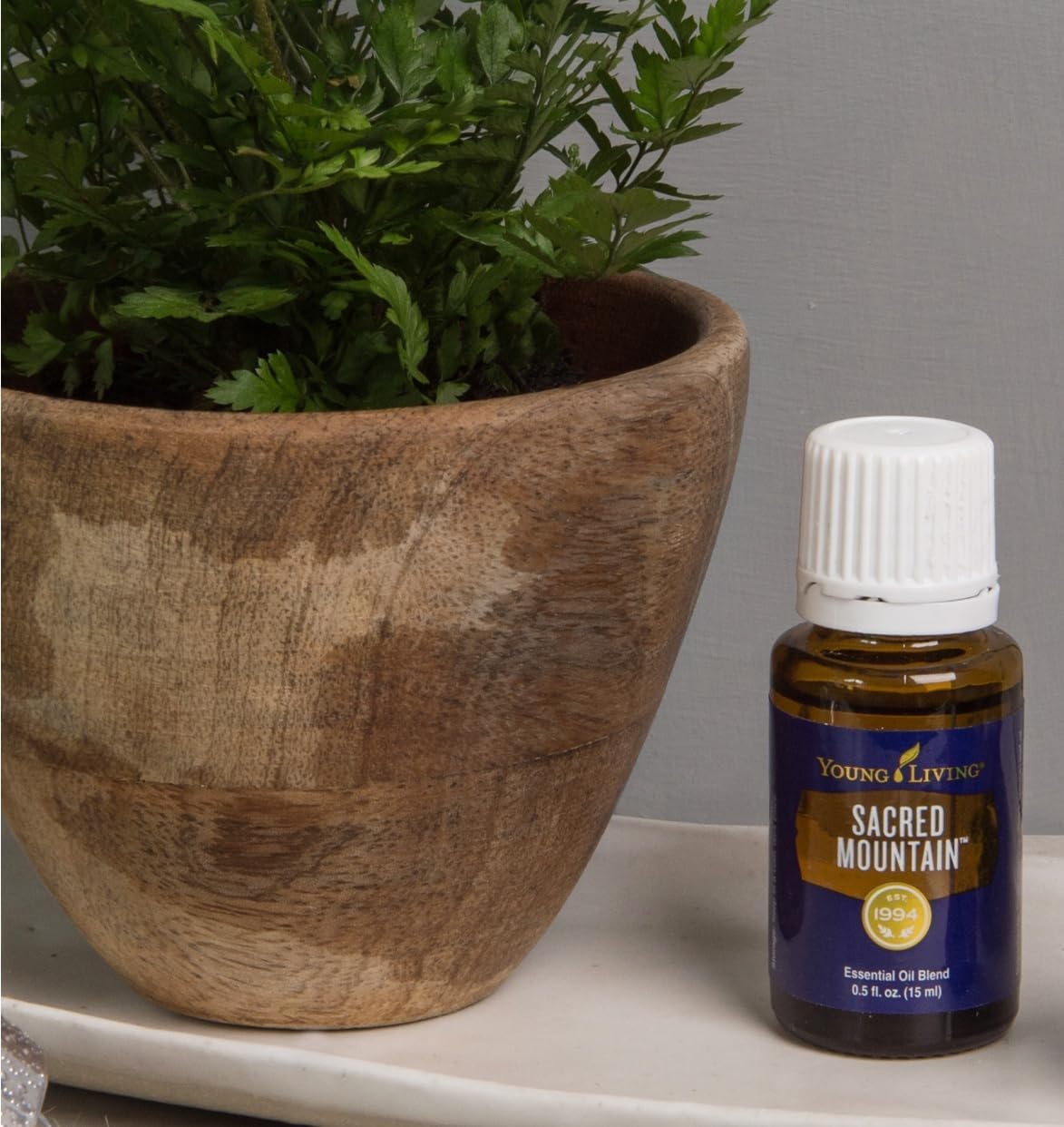 Young Living Sacred Mountain topical application for a calming, centered feel.