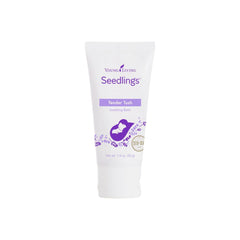 Young Living Seedlings Tender Tush balm jar front promoting gentle baby skin care.