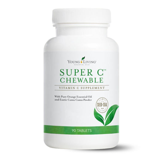 Young Living Super C chewables bottle with orange aroma for daily vitamin C