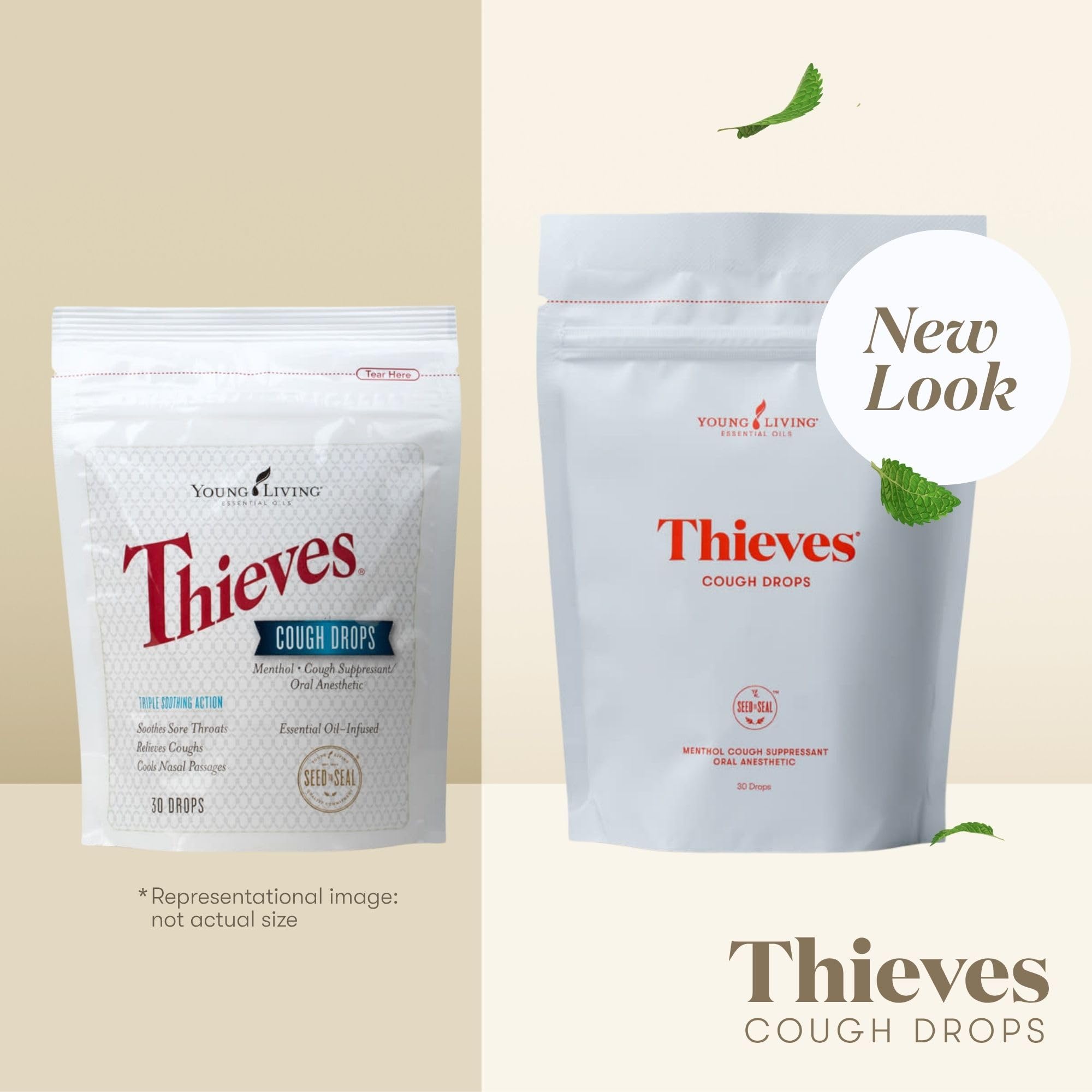 Close-up of Young Living Thieves cough drops emphasizes natural blend and smooth texture.