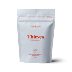 Young Living Thieves cough drops packaging highlights convenient 30-drop count for on-the-go relief.