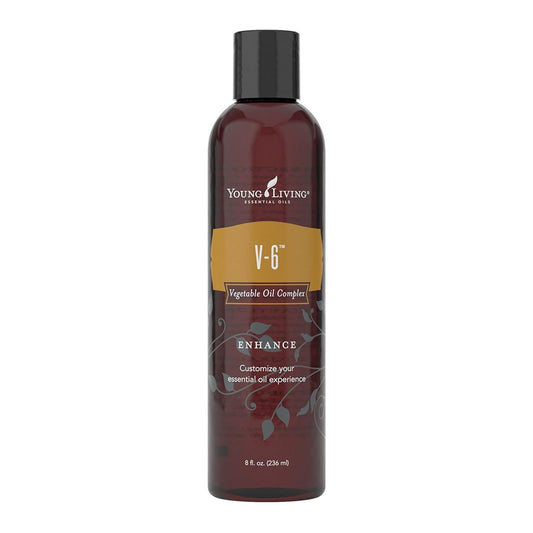 Young Living V-6 Enhanced Oil bottle for gentle dilution and blends.