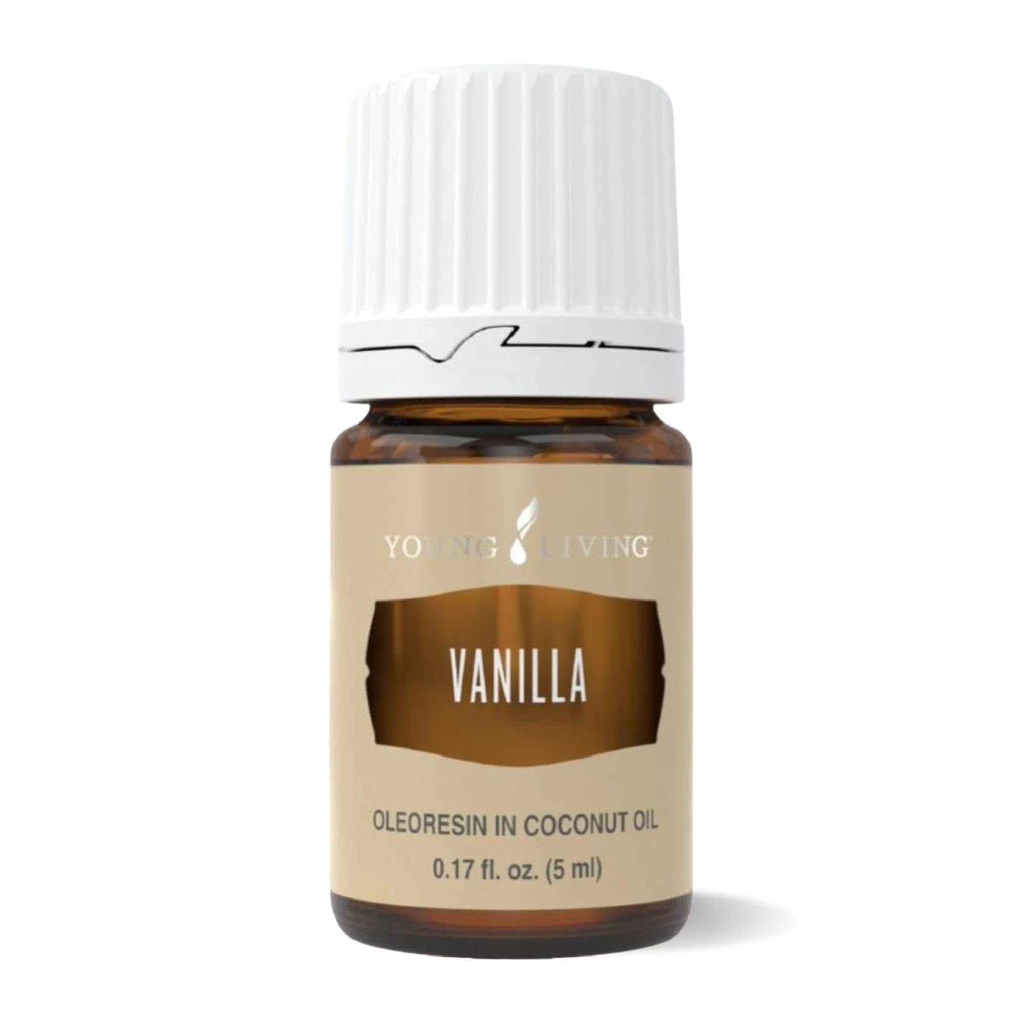 Young Living Vanilla 5ml bottle front view for diffusion or topical use.