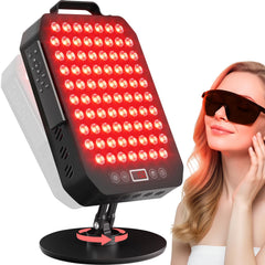 Young Master red light panel in stand for easy placement during skincare routines.