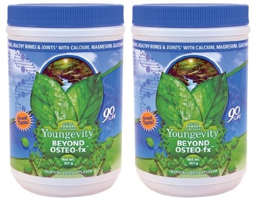Youngevity Beyond Osteo FX Tropical Vanilla bottle pouring into glass for daily bone support.