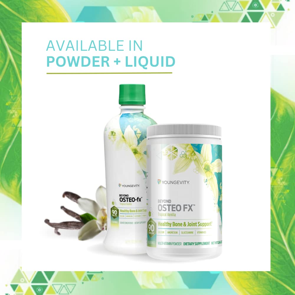 Youngevity Beyond Osteo FX tropical vanilla bottle highlights calcium and magnesium nutrients