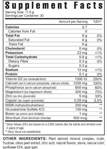 Youngevity Beyond Osteo FX Tropical Vanilla powder mixed into juice for easy daily nutrition.
