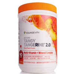 Youngevity Beyond Tangy Tangerine 2.0 bottle shows citrus-peach fusion for daily nutrition