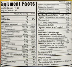 Youngevity Beyond Tangy Tangerine 2.0 organic ingredients panel close-up