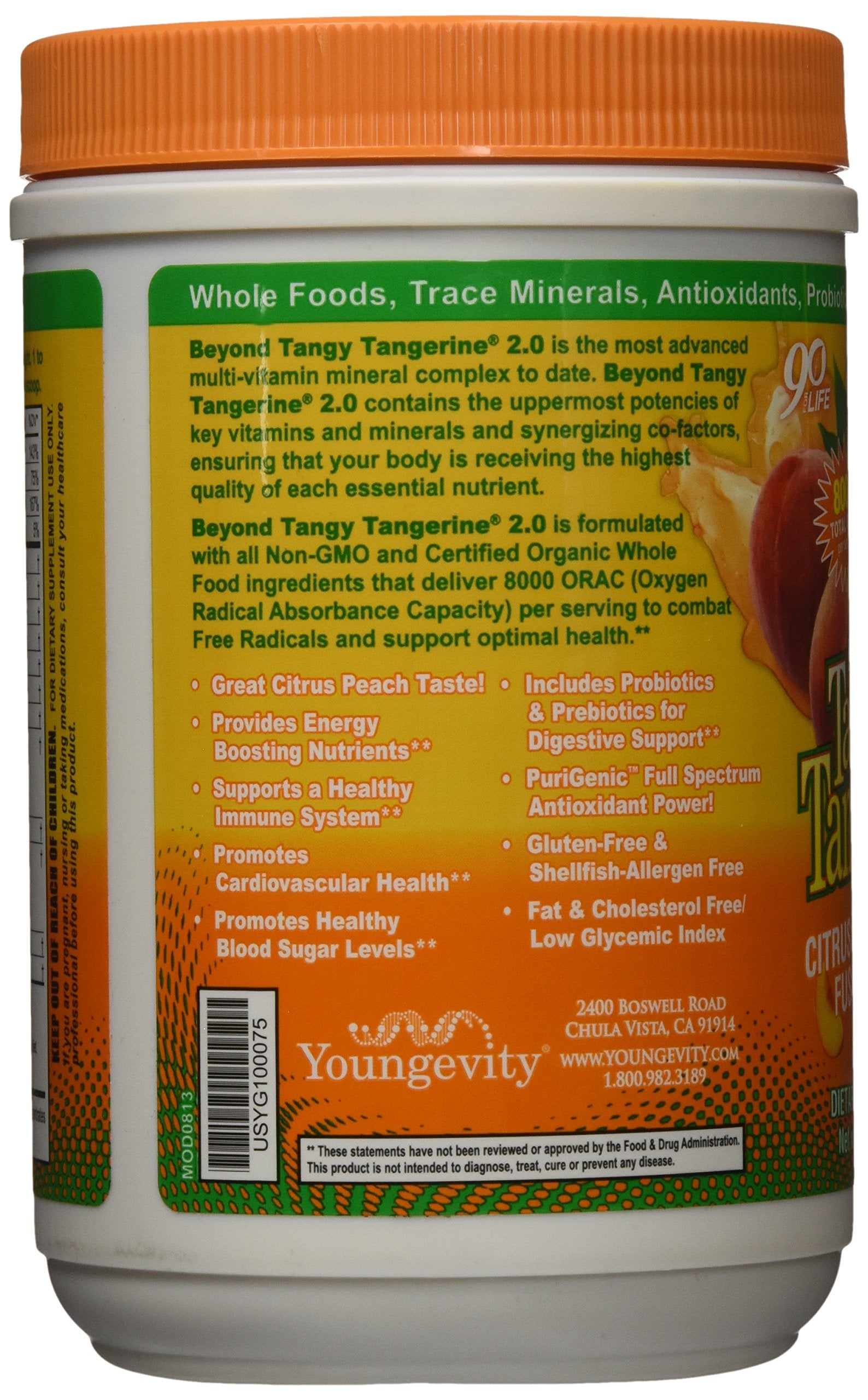 Youngevity Beyond Tangy Tangerine 2.0 pour shot illustrating quick dispersion in water