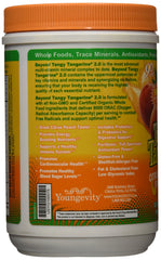 Youngevity Beyond Tangy Tangerine 2.0 pour shot illustrating quick dispersion in water