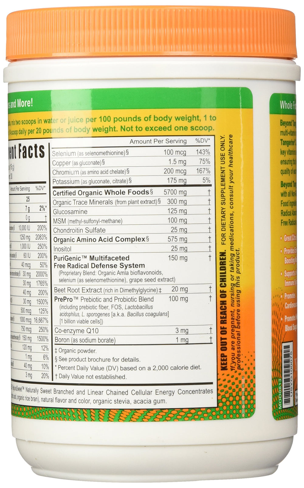Scoop of Beyond Tangy Tangerine 2.0 blended with water for easy daily nutrition.
