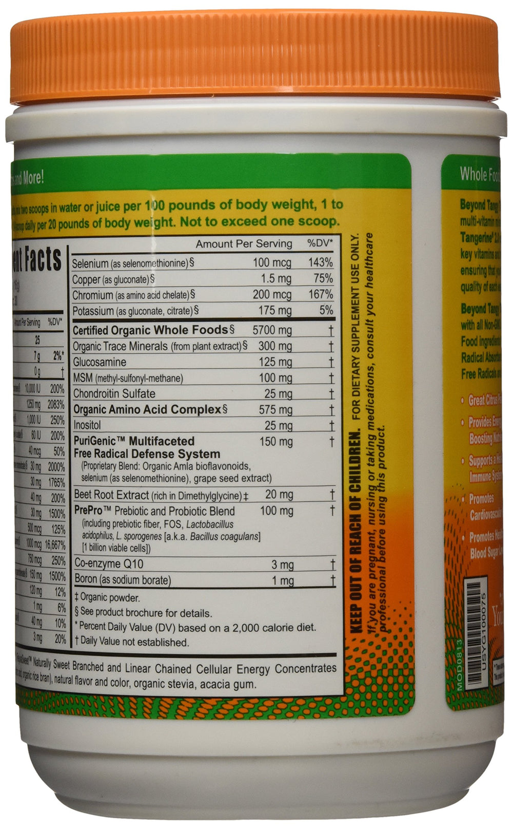 Youngevity Beyond Tangy Tangerine 2.0 scoop showing easy-to-mix powder