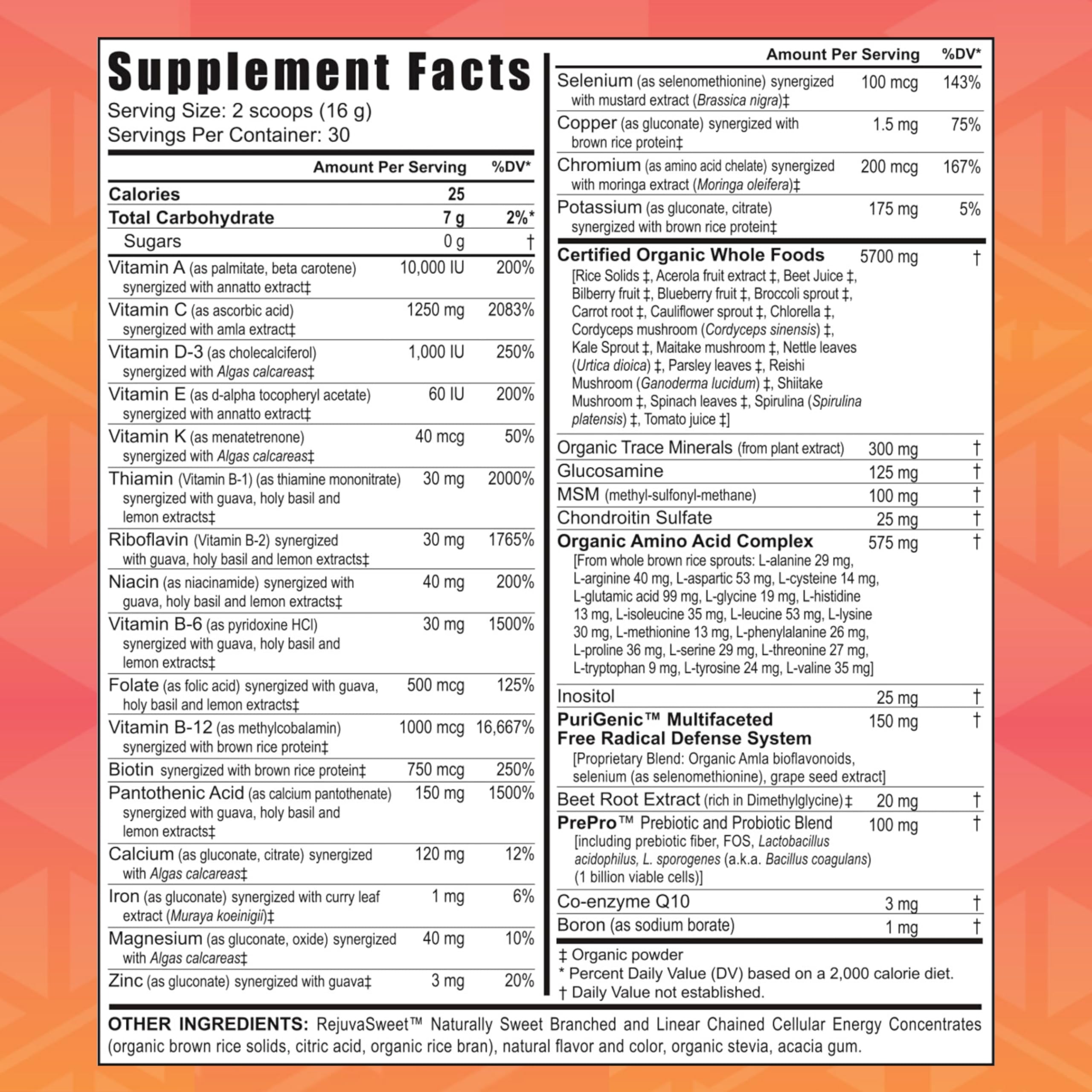 Youngevity Beyond Tangy Tangerine 2.0 citrus peach label close-up highlighting natural ingredients.