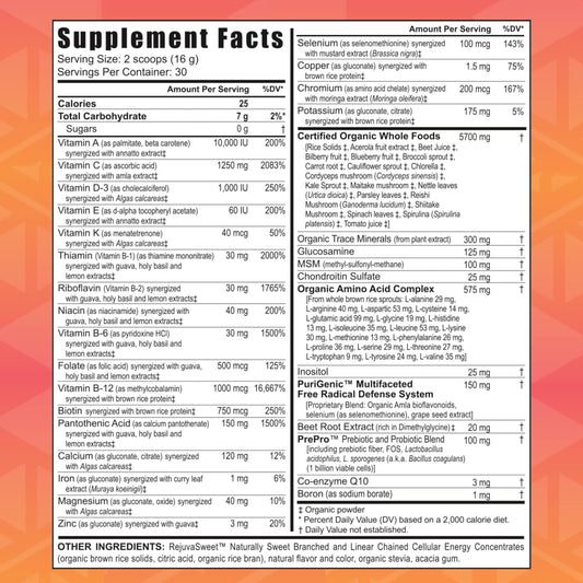Youngevity Beyond Tangy Tangerine 2.0 citrus peach label close-up highlighting natural ingredients.