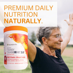 Youngevity Beyond Tangy Tangerine 2.0 Citrus Peach scoop for measuring a daily dose.