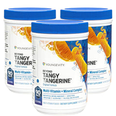 Youngevity Beyond Tangy Tangerine bottle closeup highlights a natural vitamin blend for daily wellness