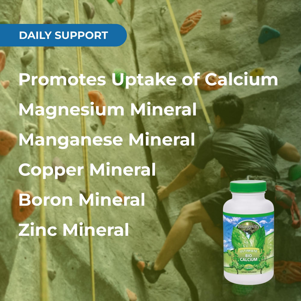 Youngevity Bio Calcium cofactors graphic communicates enhanced absorption support.